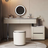 Makeup vanity set with LED mirror and stool, perfect for bedroom or dressing area